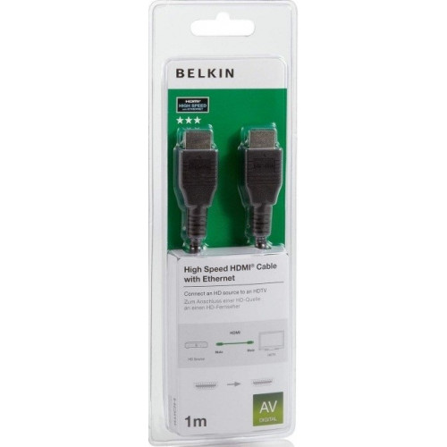 Кабель BELKIN HDMI (AM/AM) High Speed w/Ethernet 1м, BLACK,NCKL F3Y020bt1M