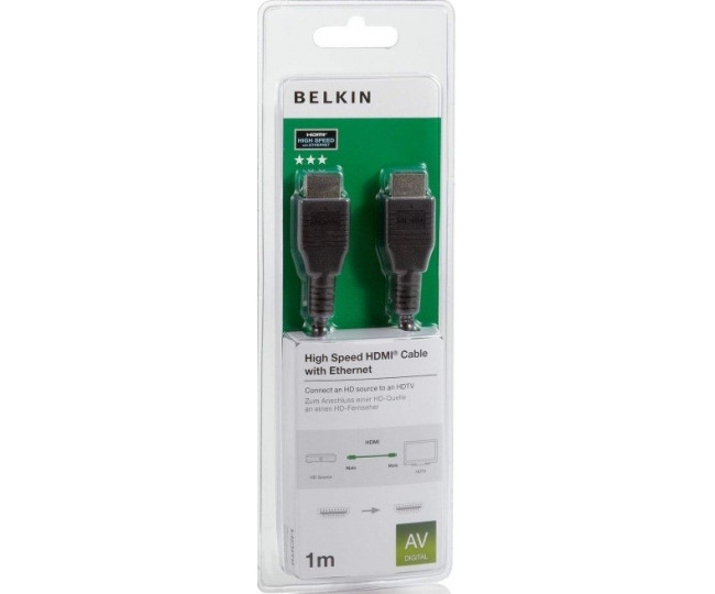 Кабель BELKIN HDMI (AM/AM) High Speed w/Ethernet 1м, BLACK,NCKL F3Y020bt1M