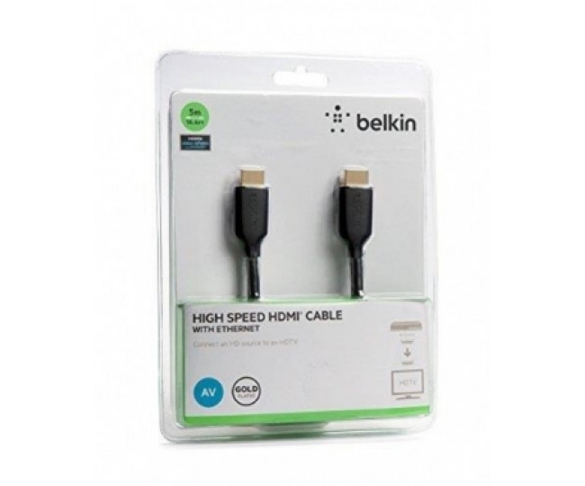 Кабель BELKIN HDMI (AM/AM) High Speed w/Ethernet 5м, BLACK,GOLD F3Y021bt5M