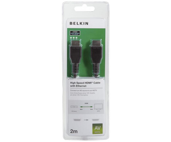 Кабель HDMI (AM/AM) Belkin High Speed w/Ethernet 2м, Black/Черний F3Y020bf2M