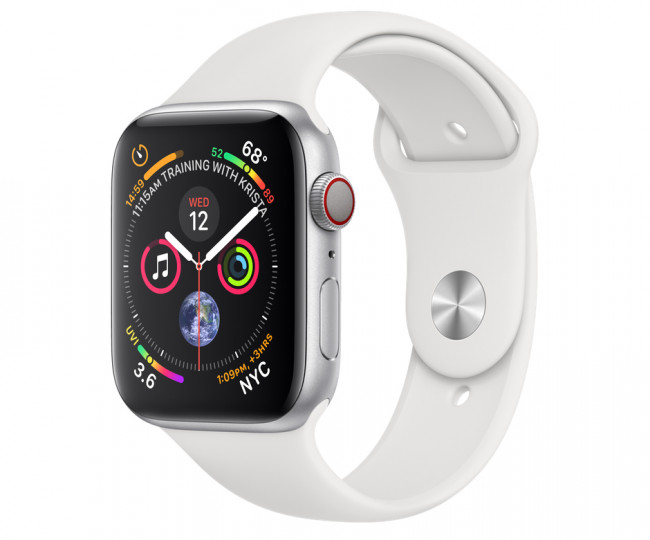 Apple Watch Series 4 (GPS + Cellular) 44mm Silver Aluminum Case with White Sport Band (MTUU2) б/у