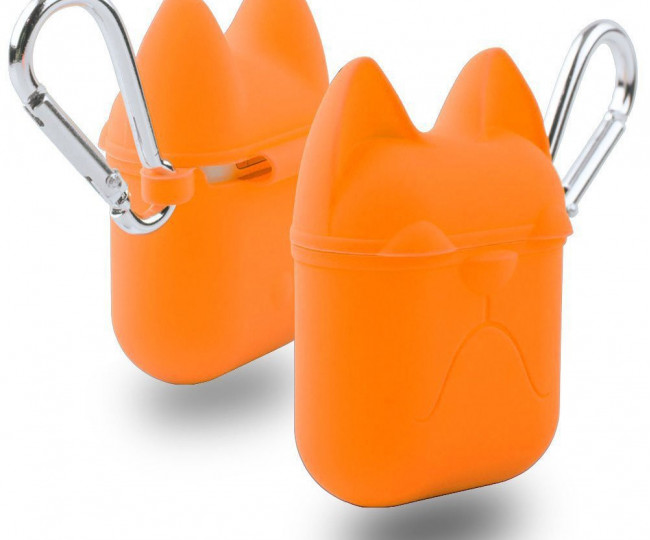 Чохол для Airpods Silicon Case Dog с карабином Orange