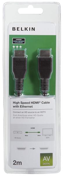 Кабель HDMI (AM/AM) Belkin High Speed w/Ethernet 2м, Black/Черний F3Y020bf2M